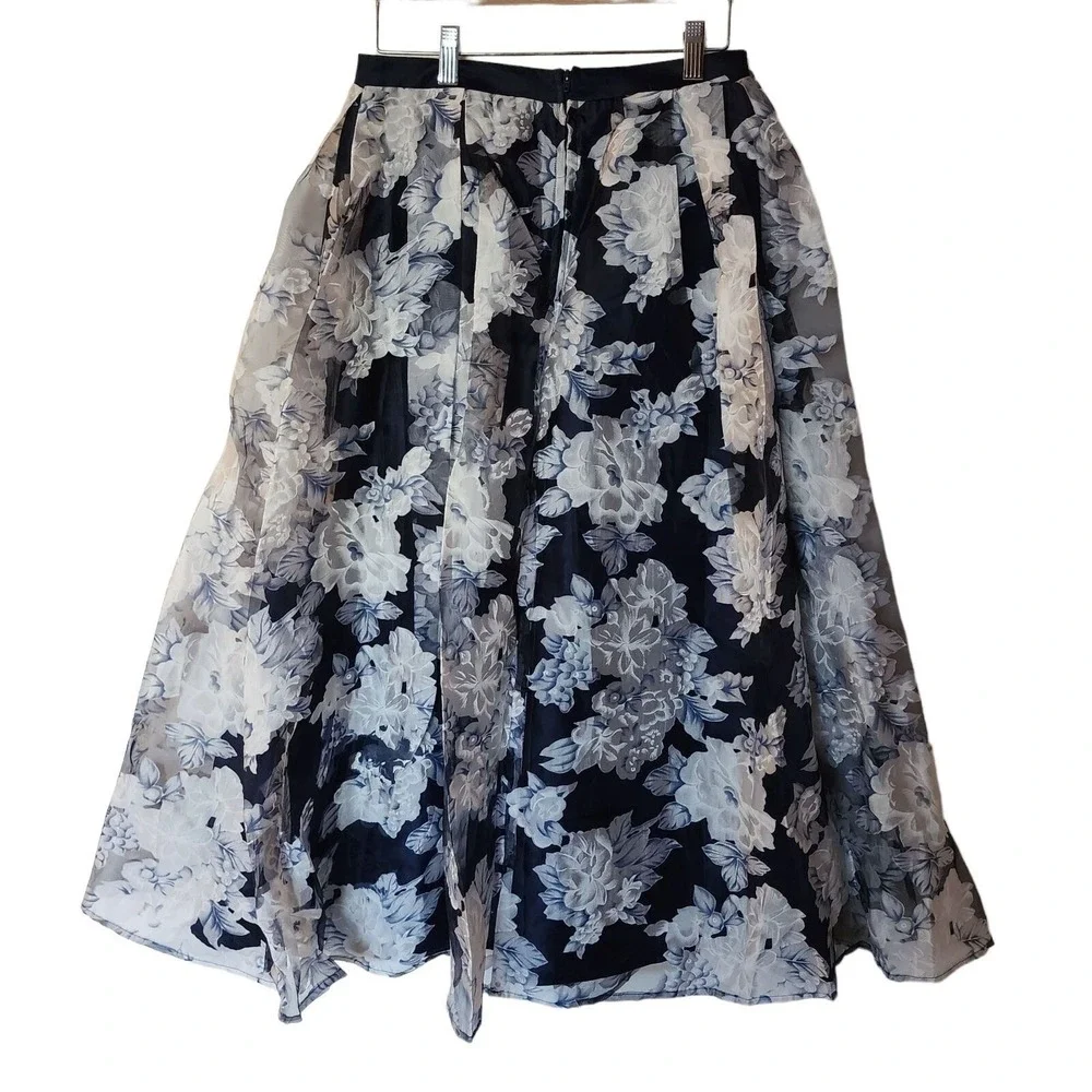 Nanette Lepore Girls Blue Floral Print Layered Satin Maxi Skirt Size XL 16 Years